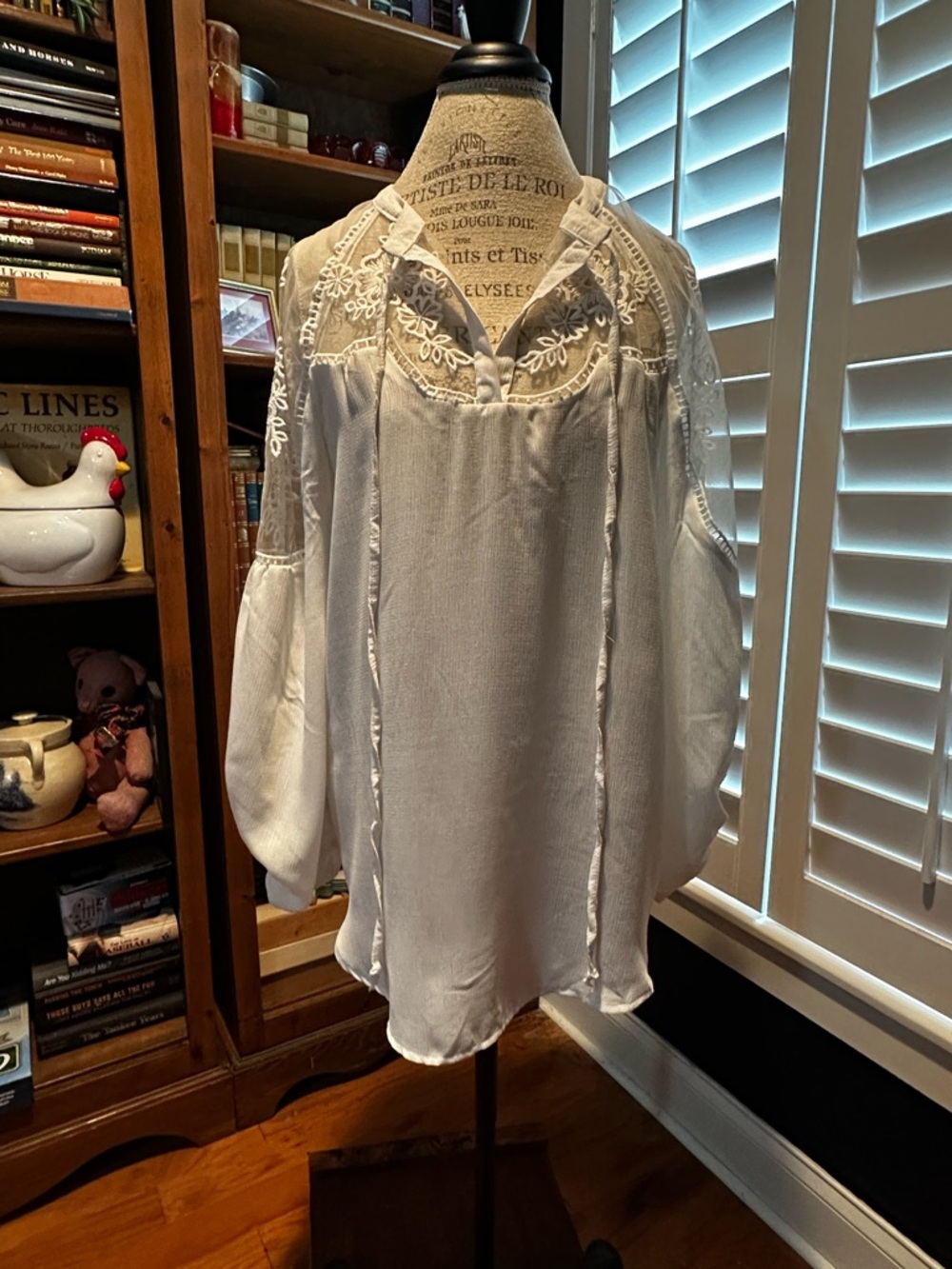 White Boho Lace Yoke Peasant Blouse